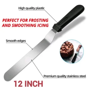 11 INCH ROTATING CAKE TURNTABLE 3PCS CAKE SCRAPER SET 11 PIECES CAKE DECORATING SET 10PCS PIPING BAGS 12 INCH STEEL SPATULA